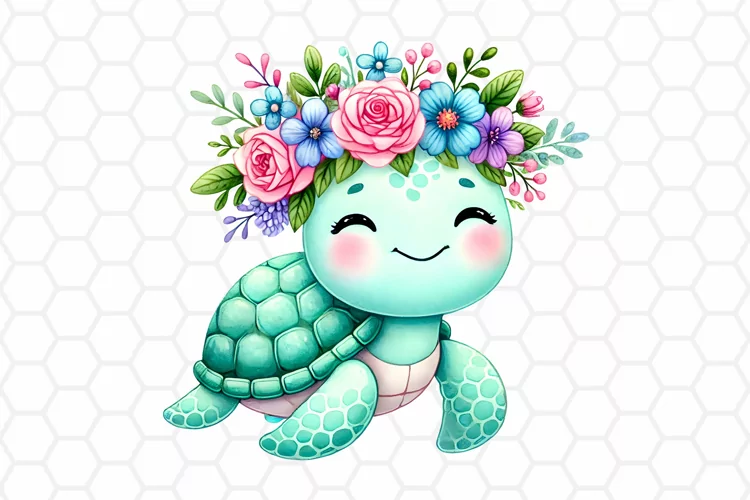 Watercolor Floral Sea turtle Clipart | Sea Turtle PNG Design
