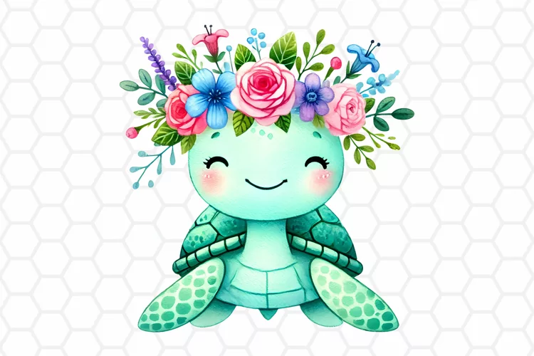 Watercolor Floral Sea turtle Clipart | Sea Turtle PNG Design