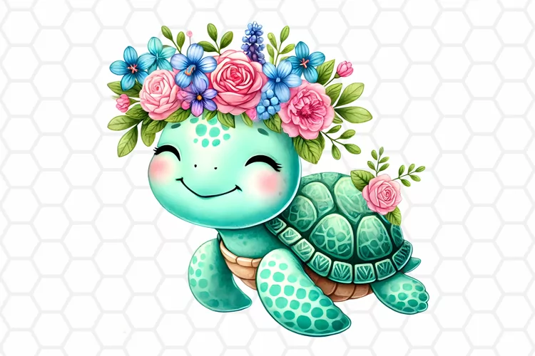 Watercolor Floral Sea turtle Clipart | Sea Turtle PNG Design