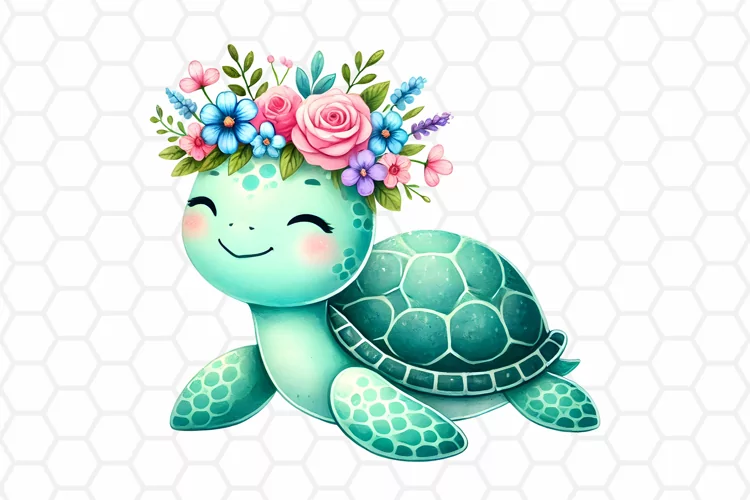 Watercolor Floral Sea turtle Clipart | Sea Turtle PNG Design