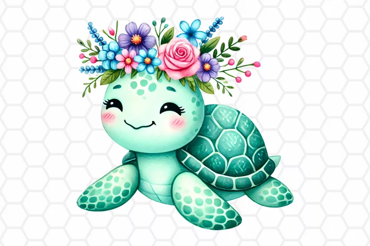 Watercolor Floral Sea turtle Clipart | Sea Turtle PNG Design