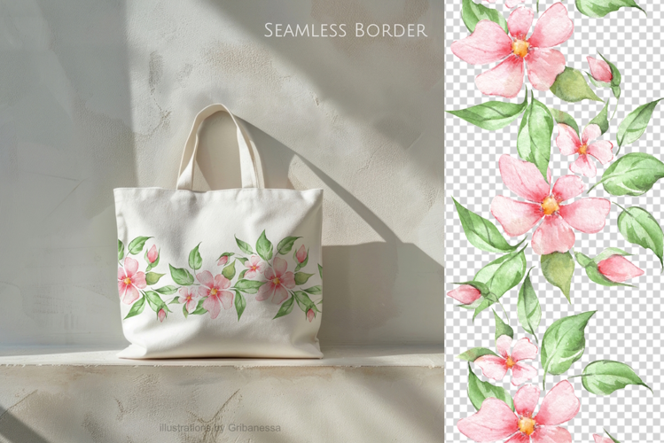 Watercolor Floral Seamless Border Clipart