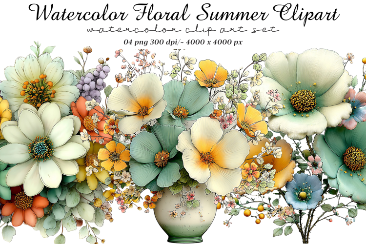 Watercolor Floral Summer Clipart