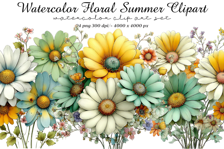 Watercolor Floral Summer Clipart