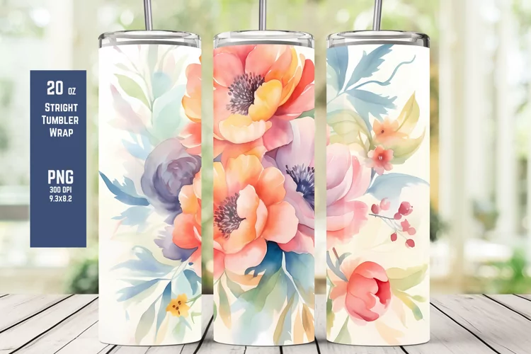 Watercolor Floral Tumbler Wrap for Sublimation