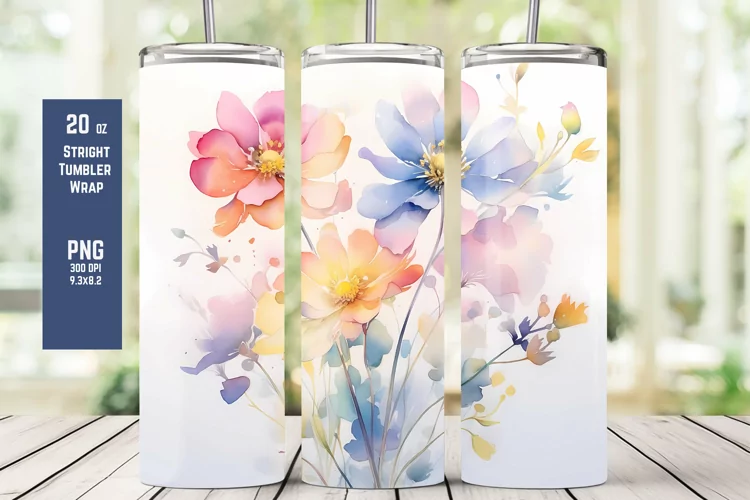 Watercolor Floral Tumbler Wrap for Sublimation T10