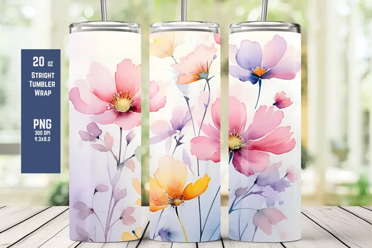 Watercolor Floral Tumbler Wrap for Sublimation T11