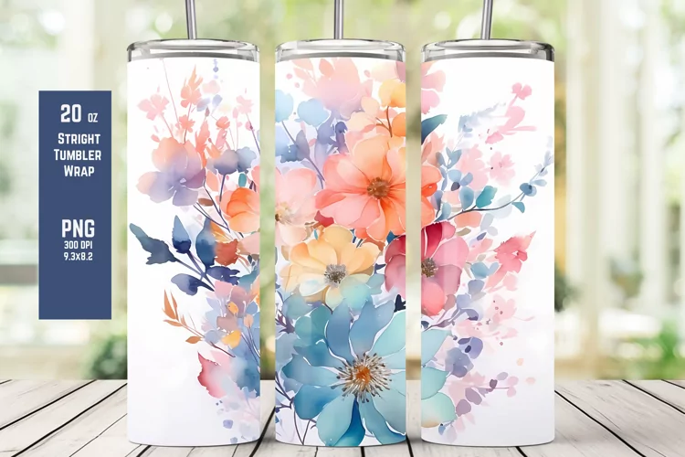 Watercolor Floral Tumbler Wrap for Sublimation T2
