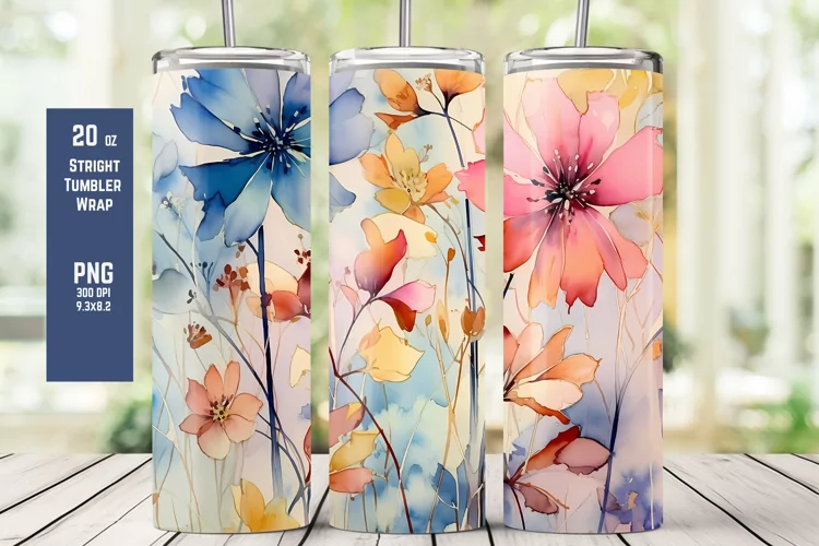 Watercolor Floral Tumbler Wrap for Sublimation T3