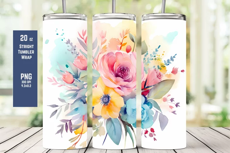 Watercolor Floral Tumbler Wrap for Sublimation T5