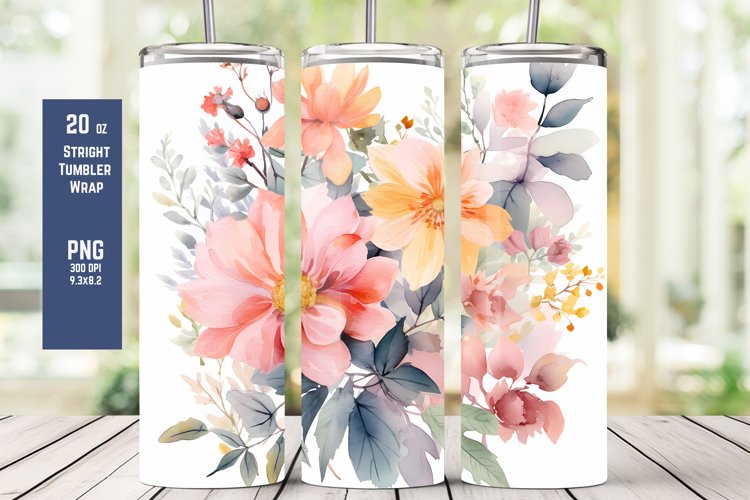 Watercolor Floral Tumbler Wrap for Sublimation T6