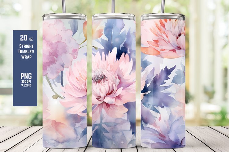 Watercolor Floral Tumbler Wrap for Sublimation T9