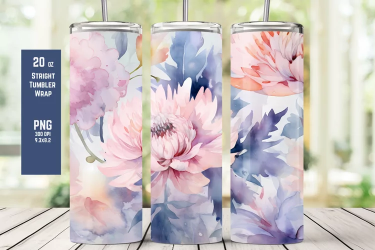 Watercolor Floral Tumbler Wrap for Sublimation T9