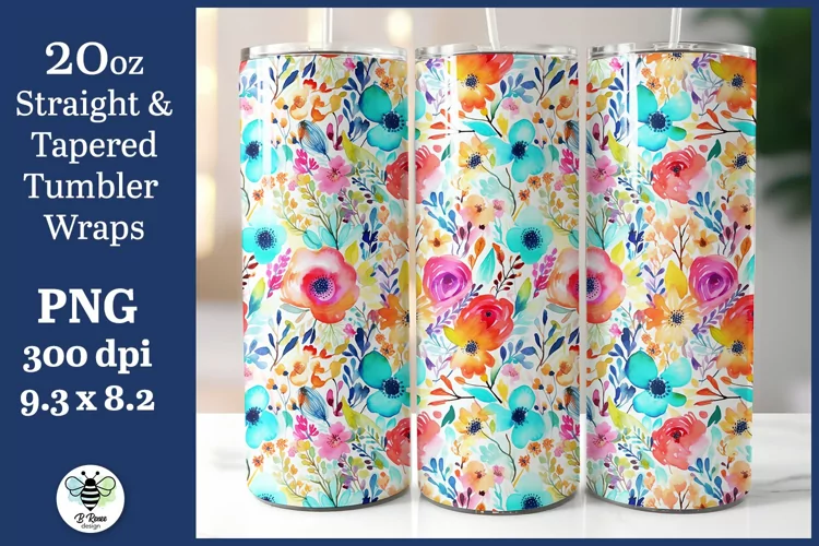 Watercolor Floral Tumbler Wrap | Flower Sublimation PNG