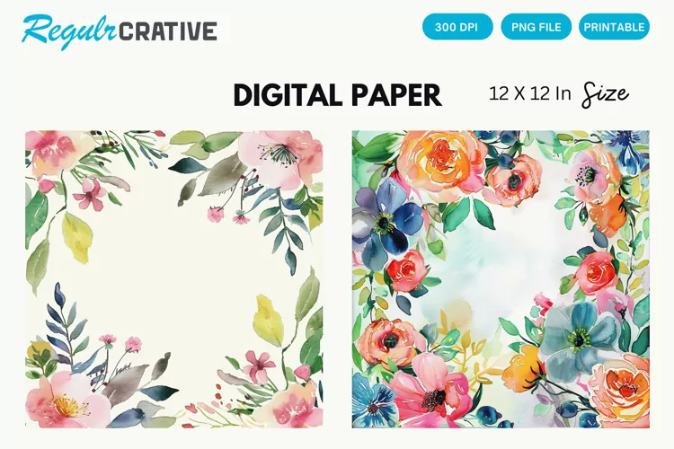 Watercolor Floral Wedding Digital Paper, Floral Wedding PNG