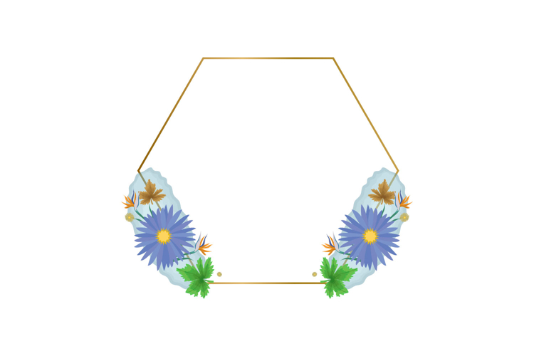 Watercolor floral with golden frame element