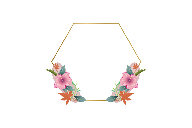 Watercolor floral with golden frame isolated
