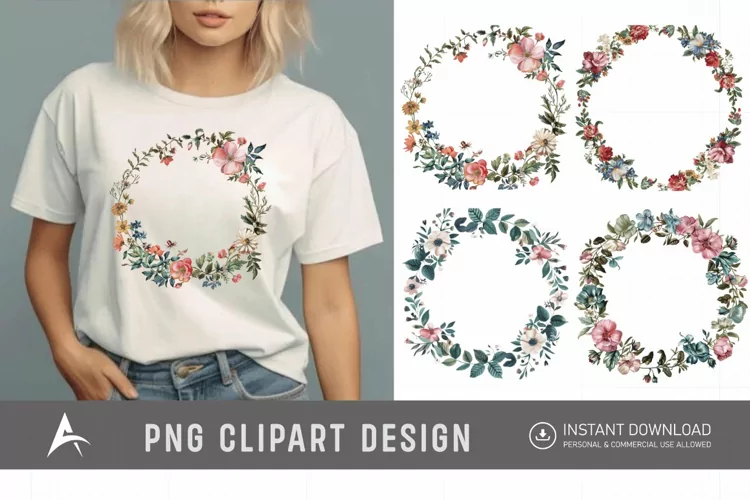Watercolor Floral Wreath clipart