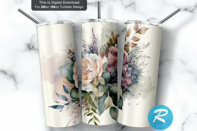 Watercolor Florals Wedding 20oz/30oz Skinny Tumbler
