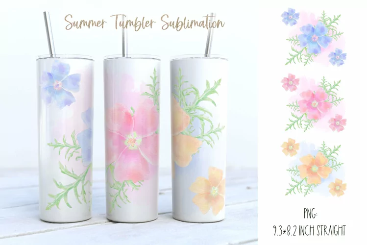 Watercolor Flower Bouquet with Leaves for Tumbler Wrap