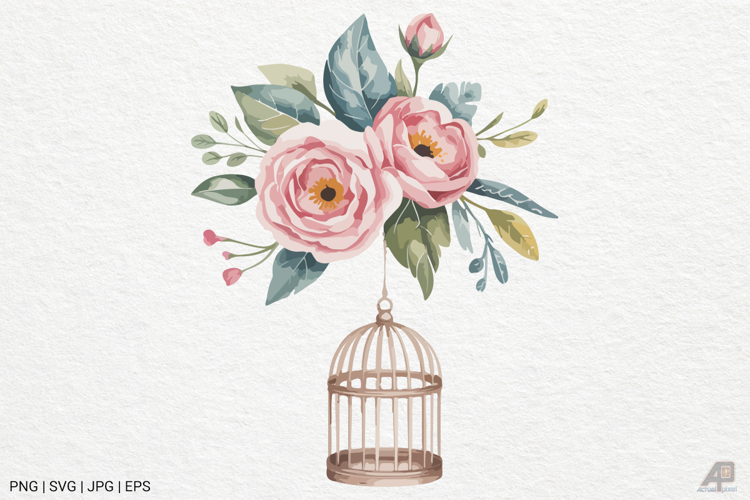 Vintage Floral Birdcage Clipart SVG PNG