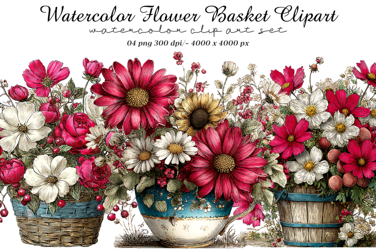watercolor flower basket clipart