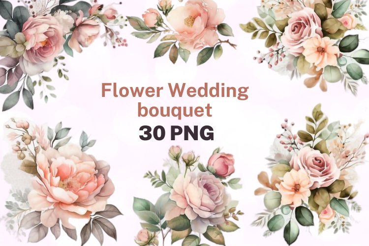 30 png Watercolor Flower blush Pink Wedding bouquet example image 1