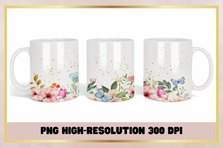 Watercolor flowers butterfly coffee mug sublimation
