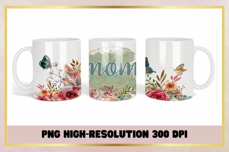 Watercolor flowers butterfly mom coffee mug wrap