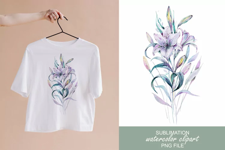 Watercolor white lily flower bouquet sublimation / clipart