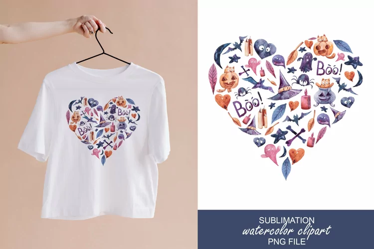Watercolor Halloween cute heart sublimation / clipart