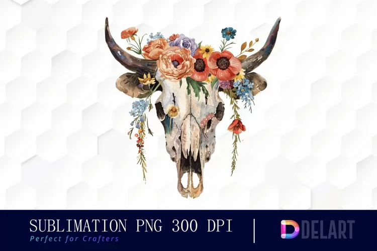 Flower Cow Skull Image Clipart