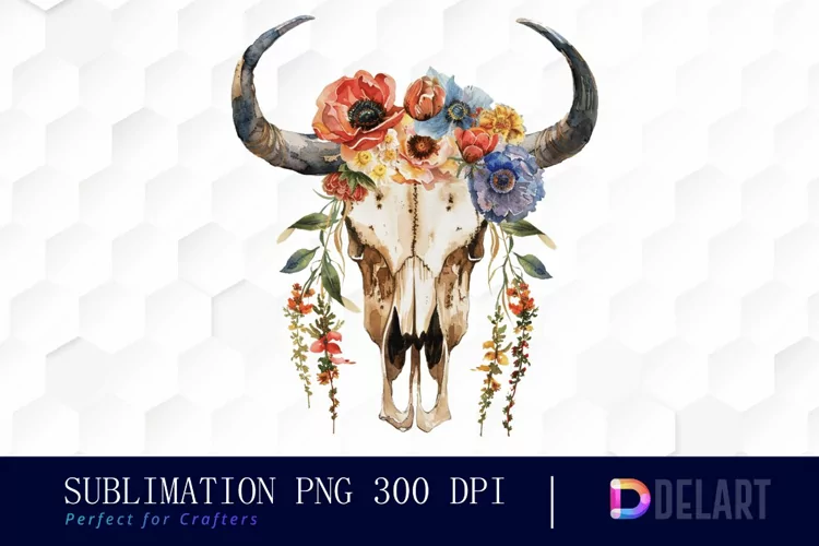 Flower Cow Skull Sublimation PNG Clipart