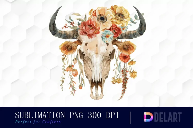 Flower Cow Skull Sublimation PNG Clipart