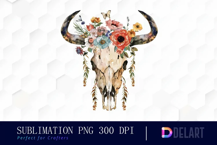 Flower Cow Skull Sublimation PNG Clipart