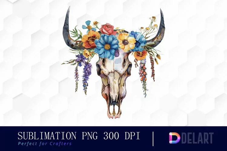 Flower Cow Skull Sublimation PNG Clipart