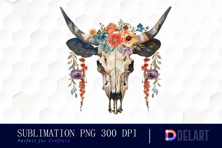 Flower Cow Skull Sublimation PNG Clipart