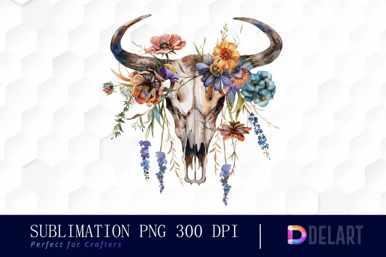 Flower Cow Skull Sublimation PNG Clipart