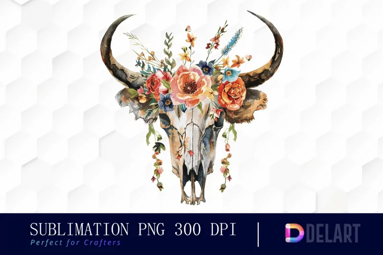 Flower Cow Skull Sublimation PNG Clipart