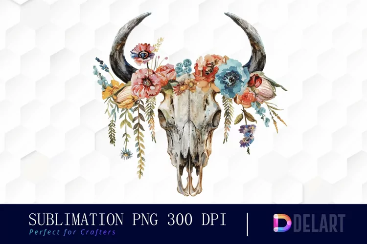 Flower Cow Skull Image Clipart