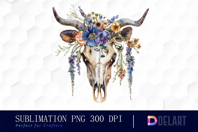 Flower Cow Skull Sublimation PNG Clipart