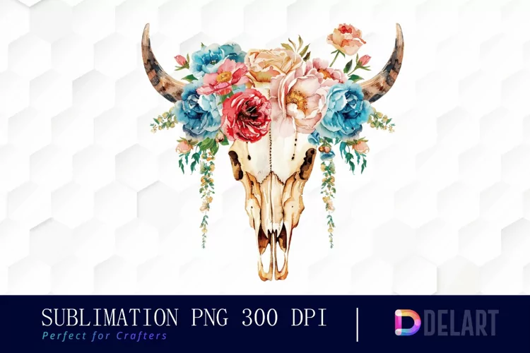 Flower Cow Skull Sublimation PNG Clipart