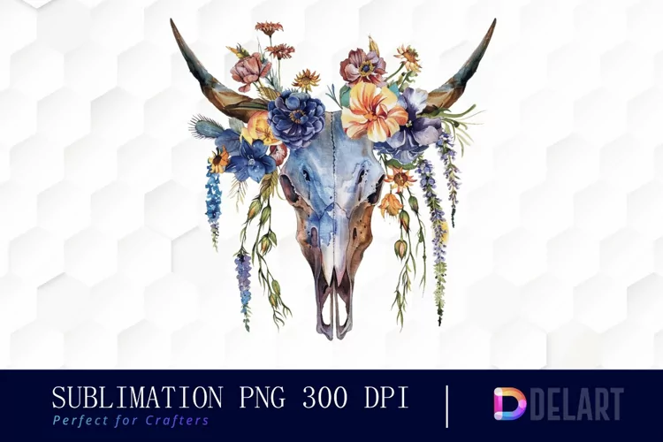 Flower Cow Skull Sublimation PNG Clipart