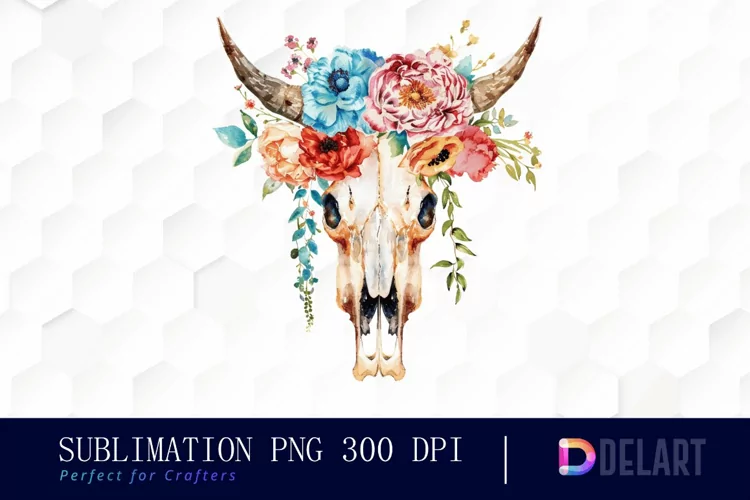 Flower Cow Skull Sublimation PNG Clipart