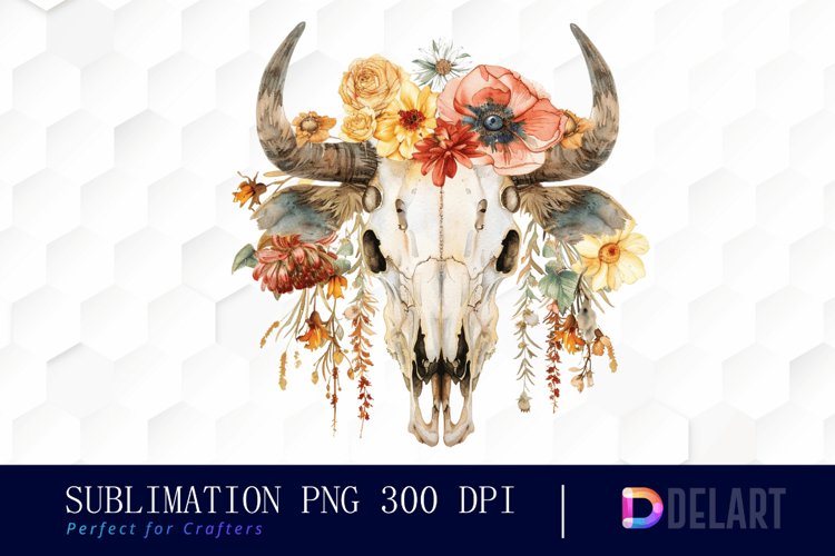 Flower Cow Skull Sublimation PNG Clipart