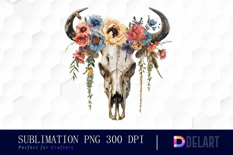 Flower Cow Skull Image Clipart
