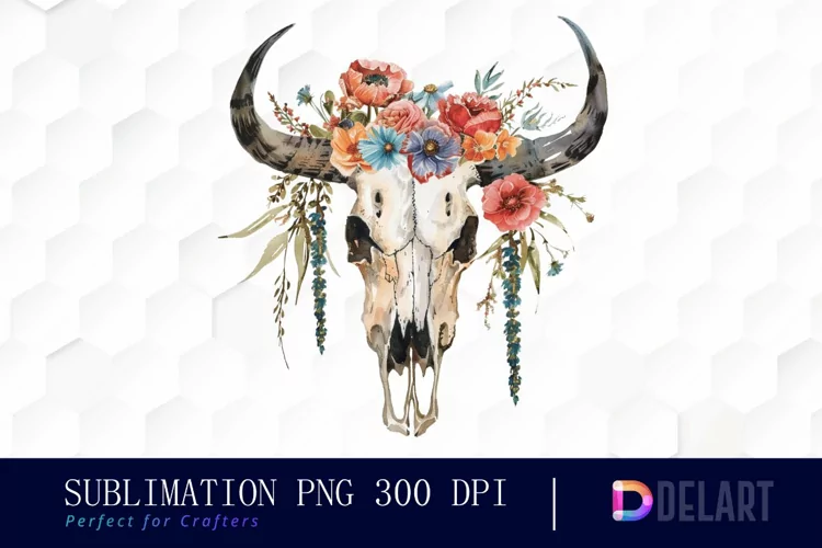 Flower Cow Skull Sublimation PNG Clipart