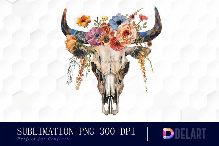 Flower Cow Skull Sublimation PNG Clipart