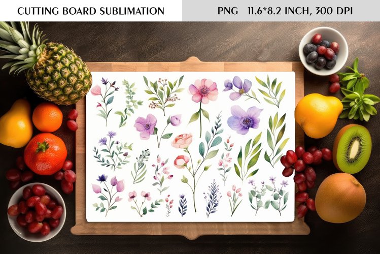 Summer Watercolor Flowers Design|Cutting Board Sublimation