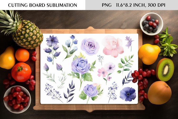 Summer Watercolor Flowers Design|Cutting Board Sublimation